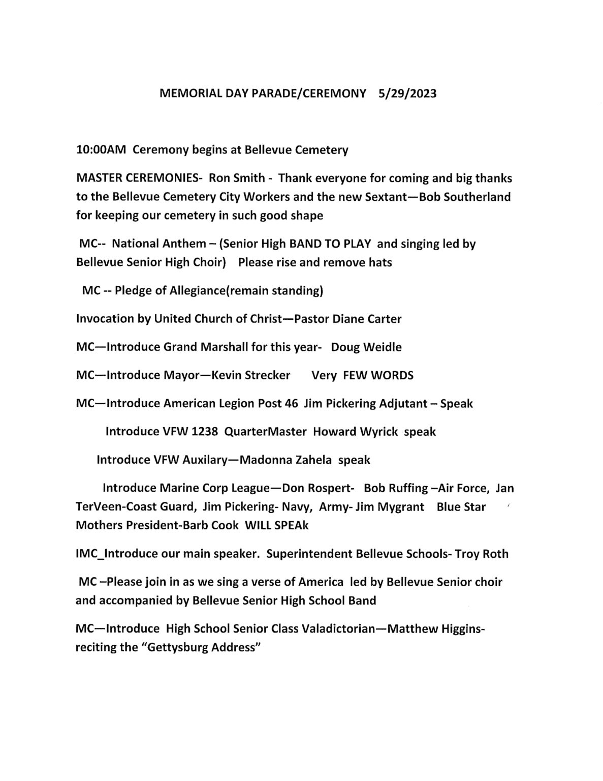 Memorial Day Parade & Ceremony City of Bellevue